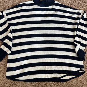 Madewell Merino Wool Navy and Cream Striped Mock Turtleneck Sweater Size Large